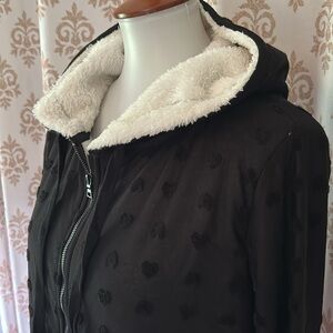 Bobeau Black Hearts fleece lined hoodie L NWT